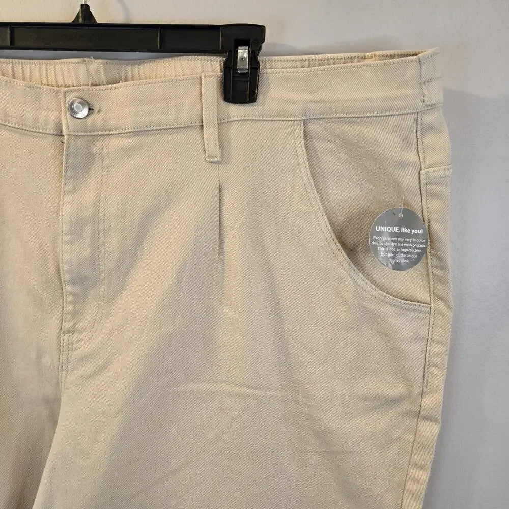 Ophelia Roe Plus Size 3X Capris Cropped Cream Denim Pants Flat Front 46